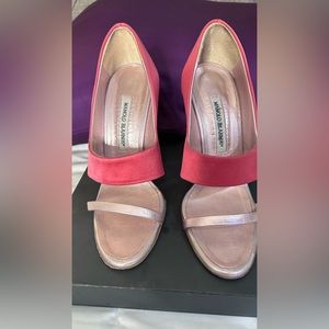 Manolo Blahnik Satin Open Toe Heel.